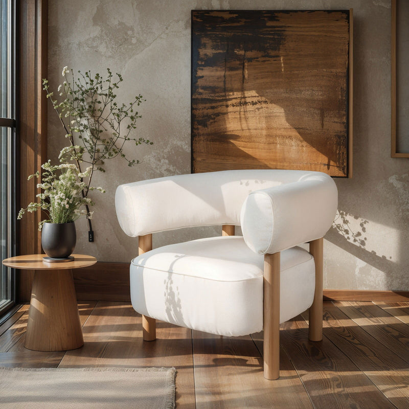 Scandi-Modern Tub Accent Chair with Latte and Butter Cream Colour