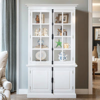 French Provincial Casement Double Glass Door Display Buffet and Hutch Cabinet Bookcase