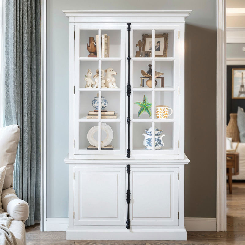 French Provincial Casement Double Glass Door Display Buffet and Hutch Cabinet Bookcase