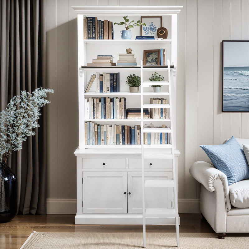 Hamptons Halifax Single Hutch Open Bookcase Buffet with Ladder