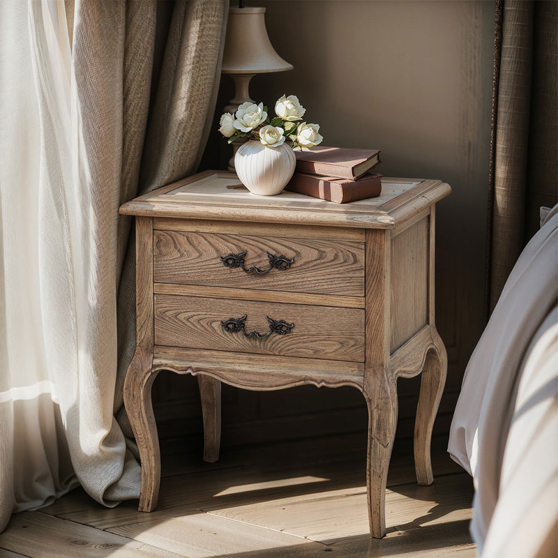 French Provincial Provence 2 Drawer Bedside Lamp Table