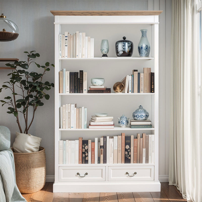 Hamptons Sorrento 2 Drawer Open Library Bookcase