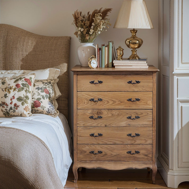 French Provincial Provence 5 Drawer Chest Tallboy Cabinet