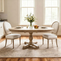 Hamptons Round Dining Table with Dentil Molding in Natural Ash Pedestal Base150cm-190cm