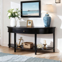 Hamptons Coastal Half-Moon Curve Hallway Console Table Dentil Molding Design