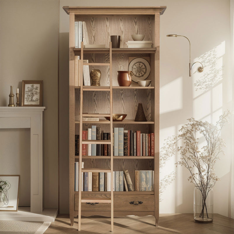 French Provincial Provence Extendable Library Bookcase Natural Ash with Ladder