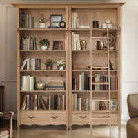 French Provincial Provence Extendable Library Bookcase Natural Ash with Ladder