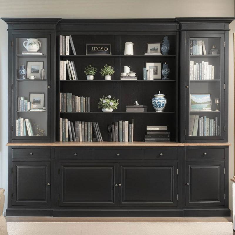 Hamptons Sorrento Buffet Sideboard Glass Hutch Open Bookcase