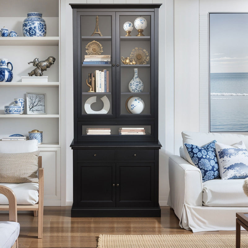 Hamptons Halifax 3 Glass Door Hutch Display Buffet Cabinet Bookcase Cupboard