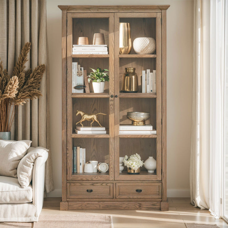 Hamptons Coastal Glass Display Cabinet Bookcase