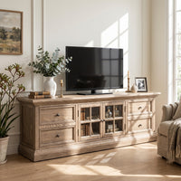 Hamptons Halifax TV Entertainment Unit with 4 Drawers Glass Doors Storage 180cm