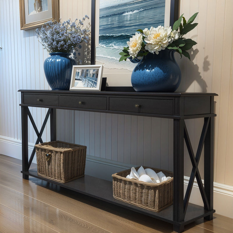 Hamptons Halifax Side Cross 3 Drawer Console Hall Table