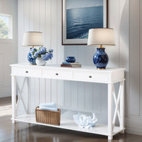 Hamptons Halifax Side Cross 3 Drawer Console Hall Table