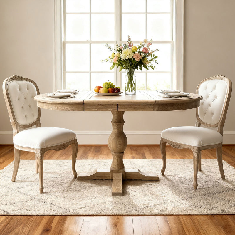 French Provincial Pedestal Round 100-150cm Extendable Dining Table NATURAL ASH 4–6 Seater