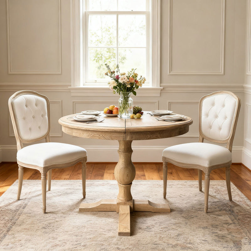 French Provincial Pedestal Round 100-150cm Extendable Dining Table NATURAL ASH 4–6 Seater
