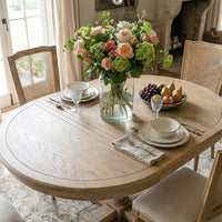 Hamptons Extendable/French Provincial Pedestal Round 100-150cm Extendable Dining Table NATURAL ASH