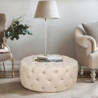 French Provincial Chesterfield Marco Large Round Tufted Pouffe Ottoman