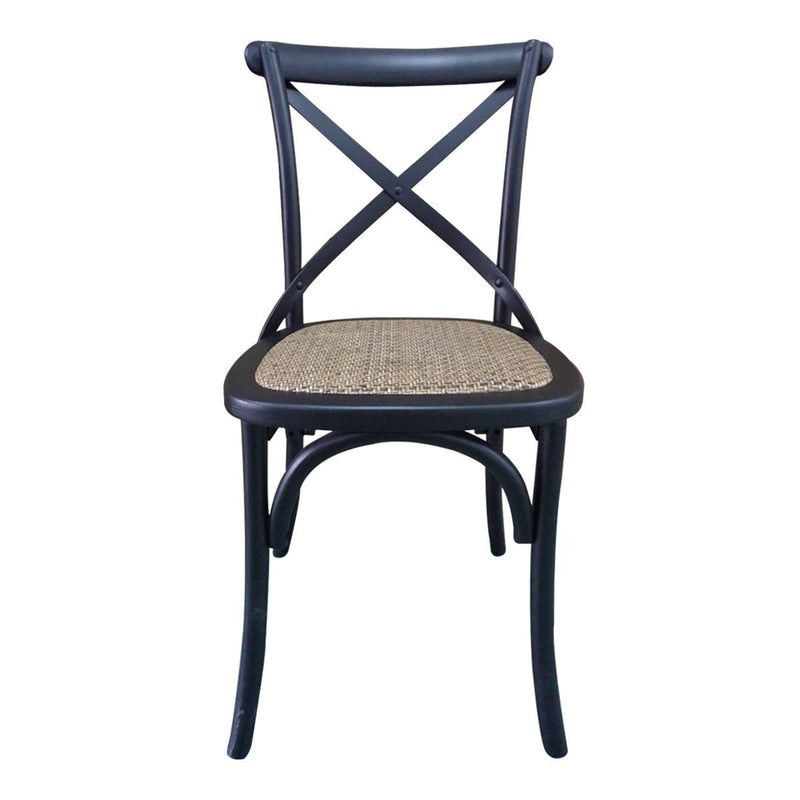 Hamptons Coastal Set of 2 Birch American Oak Rattan Seat Cross Back Dining Chairs