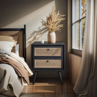 Contemporary Modern Scandinavian Nordic Rattan Bedside Table