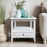 Hamptons Coastal 1 Drawer Glass Cross Side Table