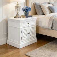 (Factory Second) Hamptons Classic 1 Drawer Bedside Table with Louvered Doors