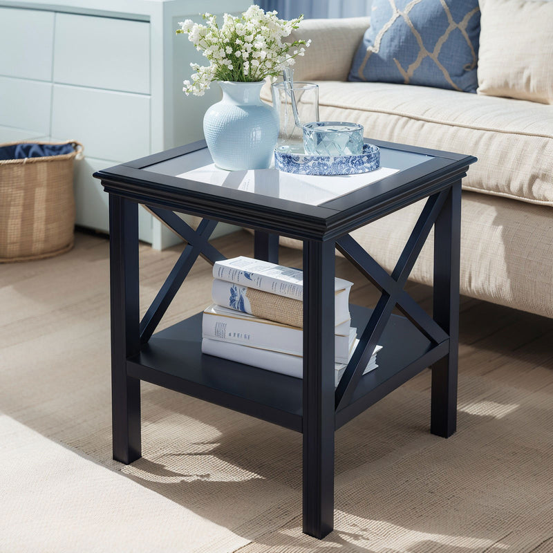 Hamptons Coastal Glass Cross Side Table