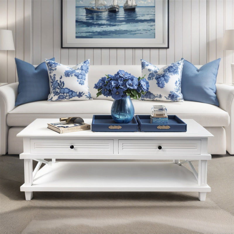 Hamptons Coastal Beach 4 Drawers Side Cross Coffee Table