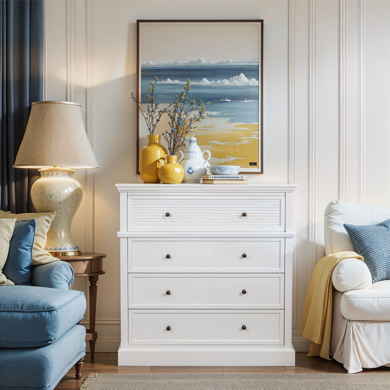 Hamptons Coastal Seaside 4 Drawer Chest Tallboy Cabinet