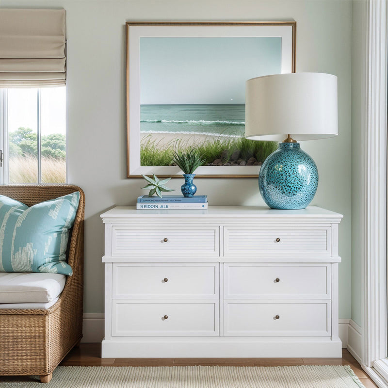 Hamptons Coastal Seaside 6 Drawer Chest Tallboy Cabinet