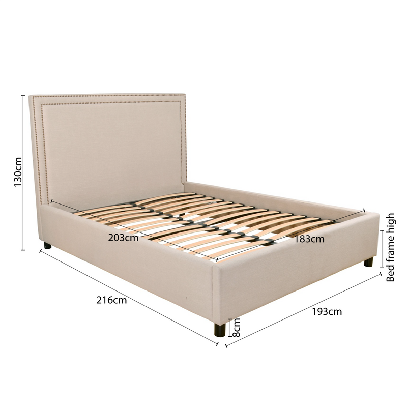 Contemporary Modern Maddy Upholstered Studded Square King Bed Frame