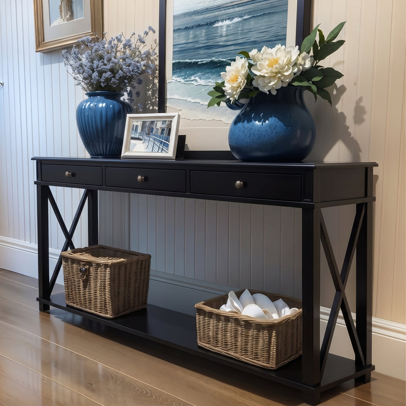 Hamptons Halifax Side Cross 3 Drawer Console Hall Table