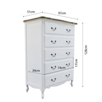 French Provincial Louis 5 Drawer Chest Tallboy Cabinet