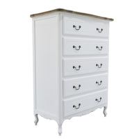 French Provincial Louis 5 Drawer Chest Tallboy Cabinet