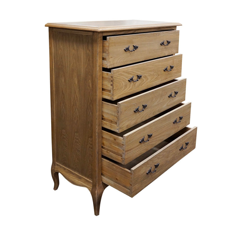 French Provincial Provence 5 Drawer Chest Tallboy Cabinet