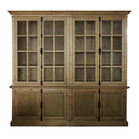 French Provincial Casement Double Glass Door Display Buffet and Hutch Cabinet Bookcase