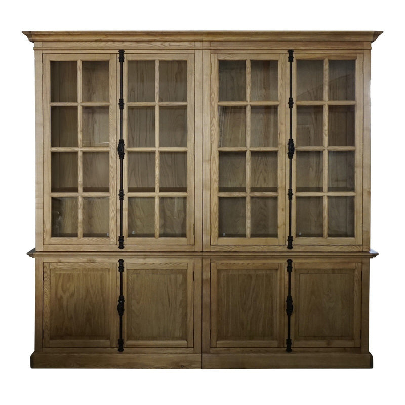 French Provincial Casement Double Glass Door Display Buffet and Hutch Cabinet Bookcase