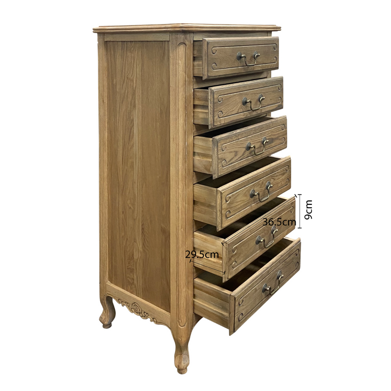 French Provincial Louis 6 Drawer Tallboy Cabinet