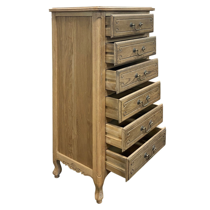 French Provincial Louis 6 Drawer Tallboy Cabinet