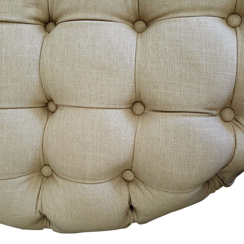 French Provincial Chesterfield Marco Large Round Tufted Pouffe Ottoman