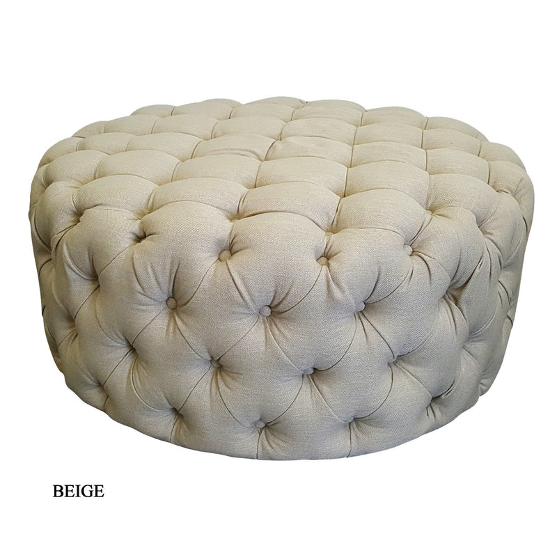 French Provincial Chesterfield Marco Large Round Tufted Pouffe Ottoman