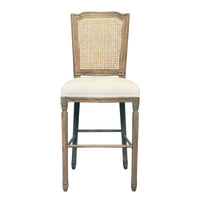 French Provincial Louis Rattan Natural Oak Upholstered Bar Stool