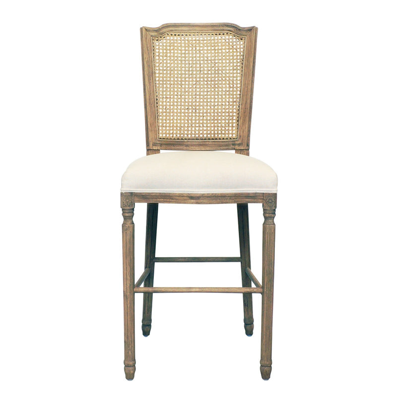 French Provincial Louis Rattan Natural Oak Upholstered Bar Stool