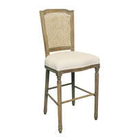 French Provincial Louis Rattan Natural Oak Upholstered Bar Stool