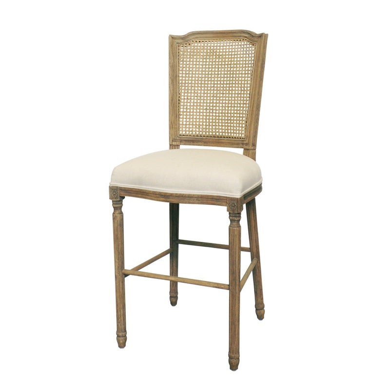 French Provincial Louis Rattan Natural Oak Upholstered Bar Stool