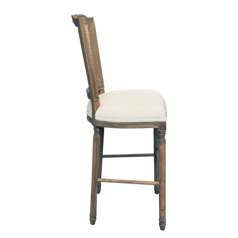 French Provincial Louis Rattan Natural Oak Upholstered Bar Stool