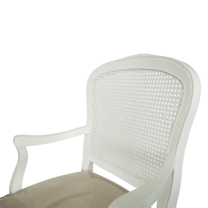 French Provincial Louis White Rattan Dining ArmChair