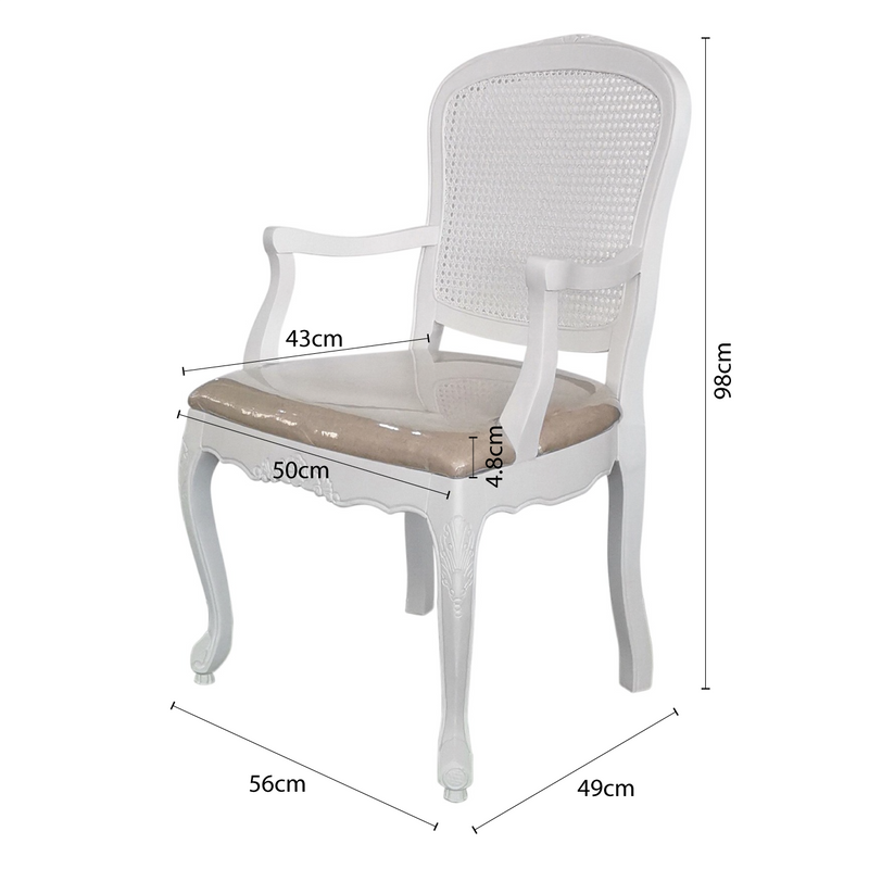 French Provincial Louis White Rattan Dining ArmChair