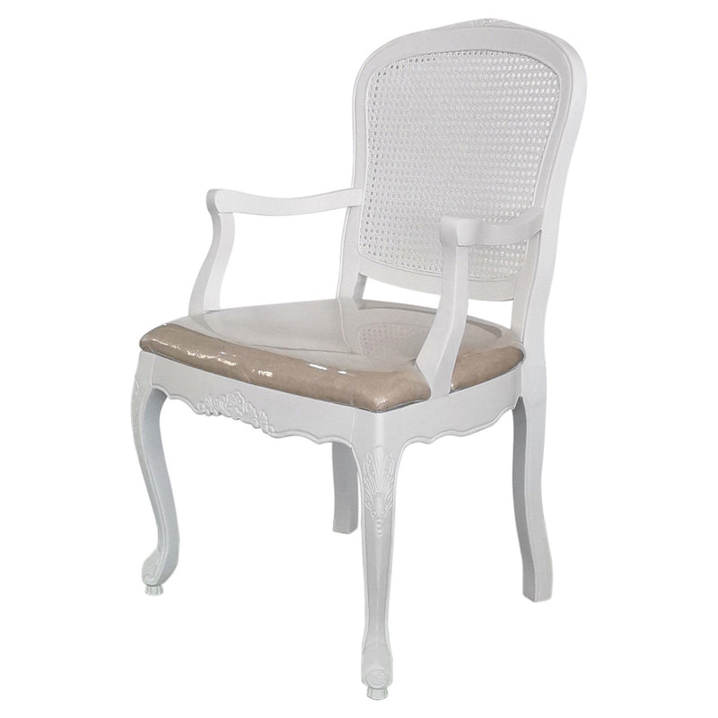 French Provincial Louis White Rattan Dining ArmChair