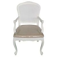 French Provincial Louis White Rattan Dining ArmChair