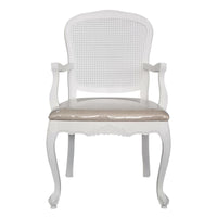 French Provincial Louis White Rattan Dining ArmChair